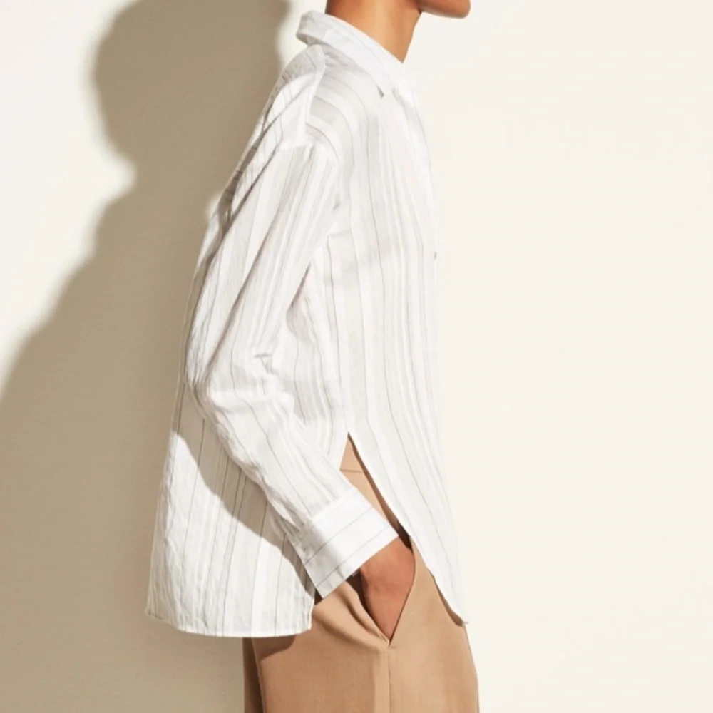Drapey Stripe Convertible Button-down Shirt In Optic White/ Black